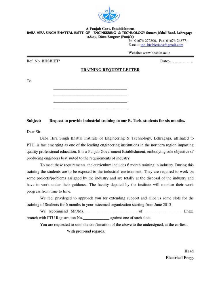 Training Letter 6 Month | PDF | Career & Growth | Business
