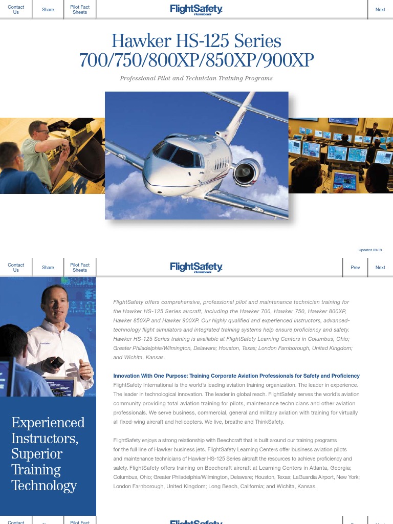 Hawker HS125 Series 700/750/800XP/850XP/900XP Professional Pilot and Technician Training