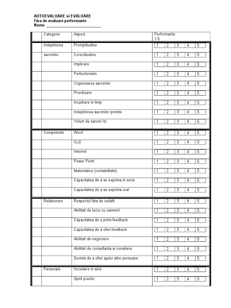 Autoevaluare Si Evaluare - Exemplu | PDF