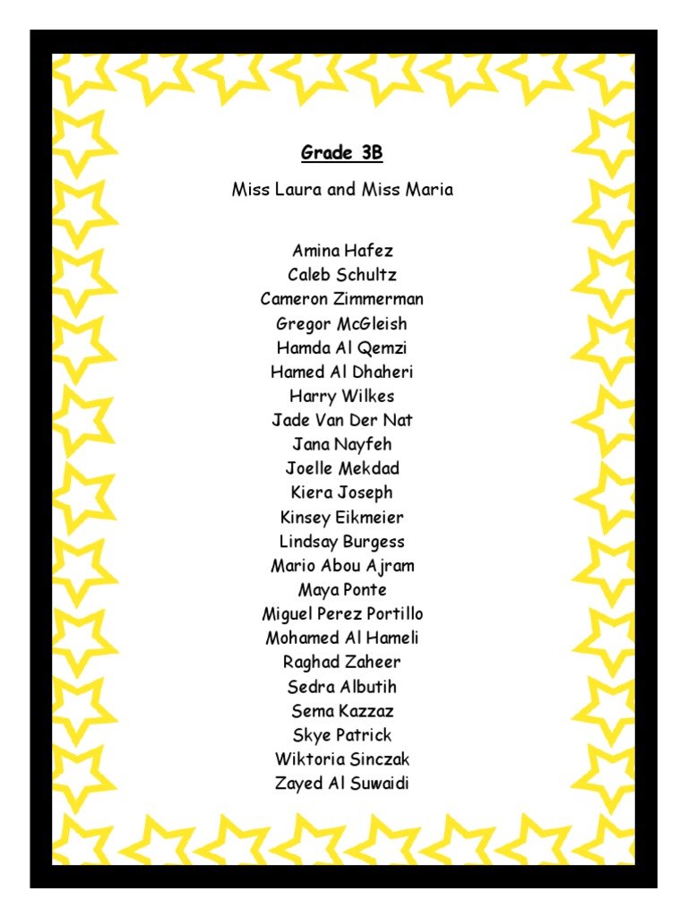 Grade 3B Class Roster | PDF