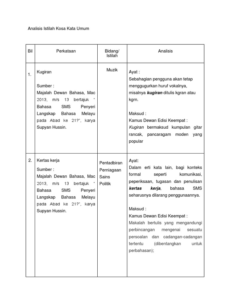 Analisis Istilah Kosa Kata Umum Pdf