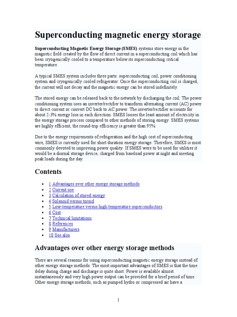 Superconducting Magnetic Energy Storage | Superconductivity | Energy