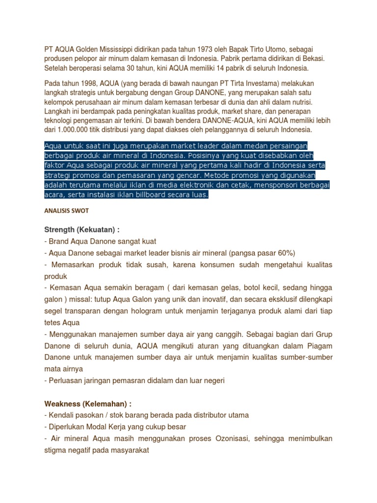 Analisis Swot Pt Aqua