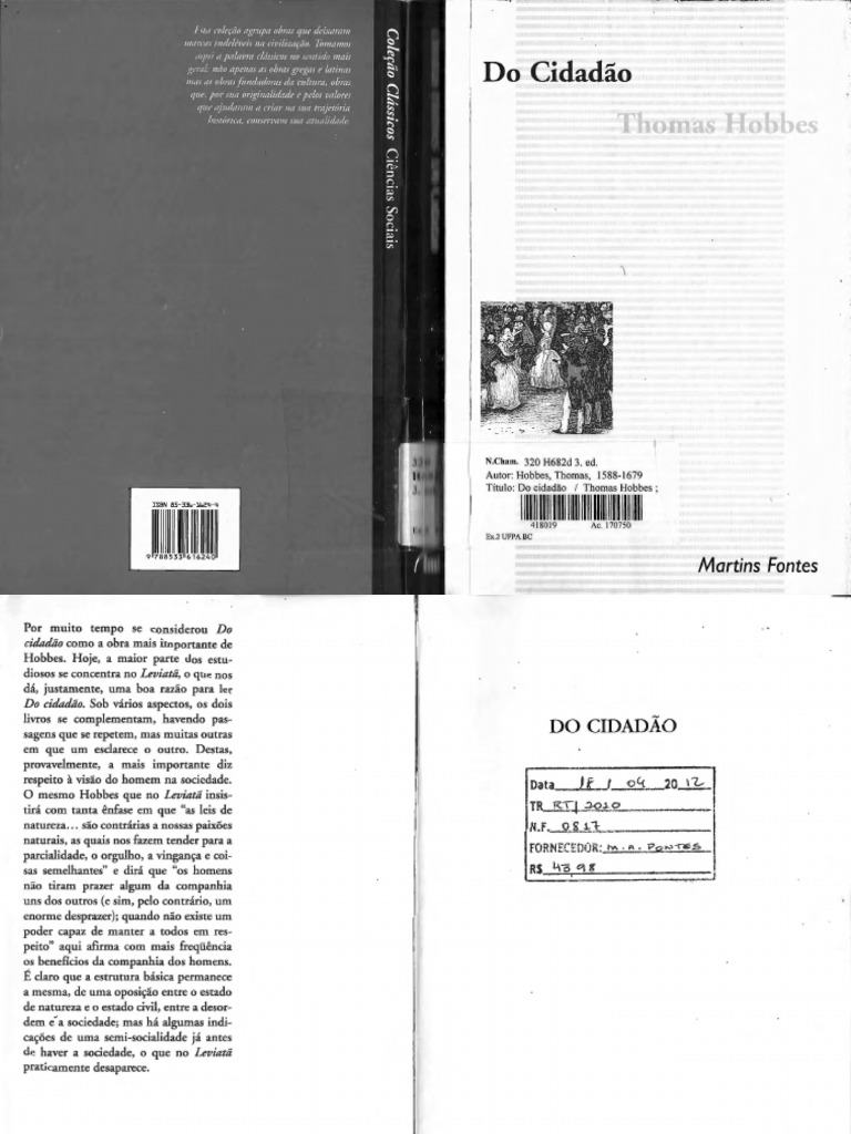 Thomas Hobbes - Do Cidadão | PDF | Thomas hobbes | Elizabeth Primeira da  Inglaterra, image size:768x1024