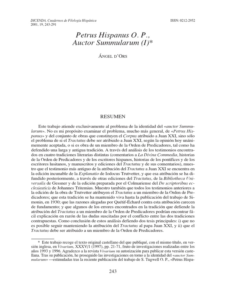 Auctor Summularum: Identidad y Atribución | PDF | Dante Alighieri ...