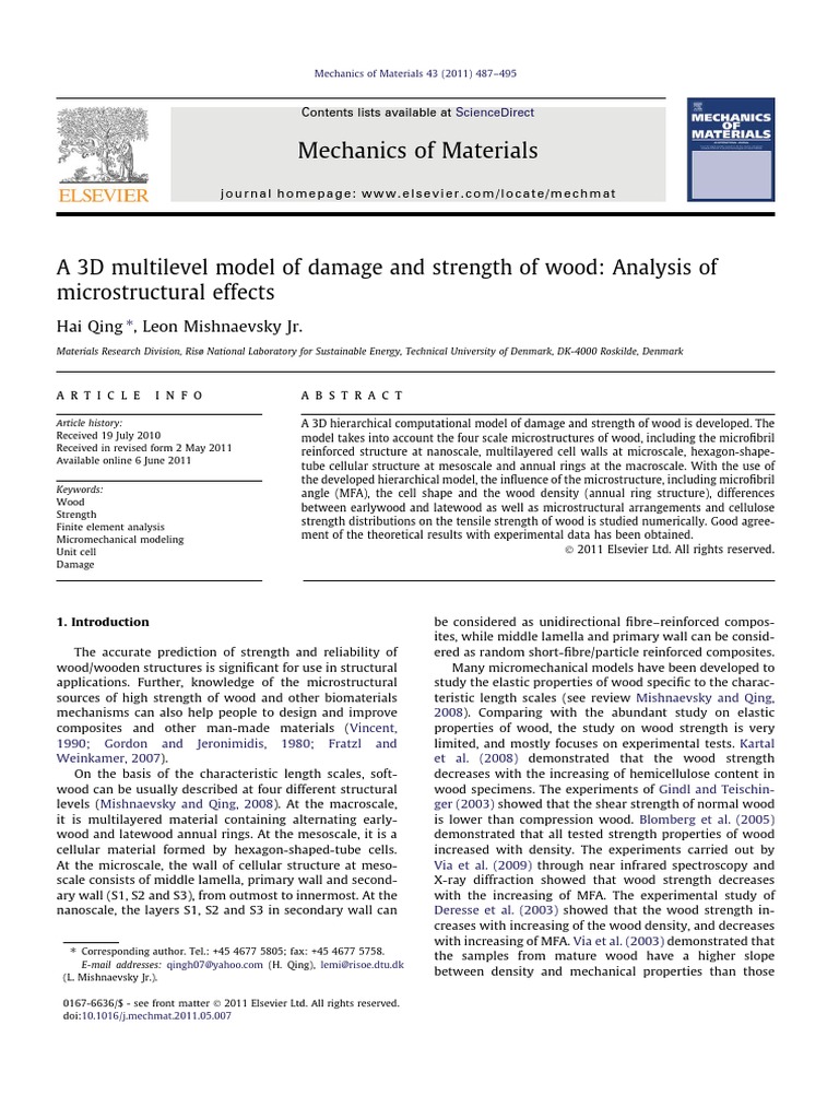A 3D Multilevel Model of Damage and Strength of Wood: Analysis of ...