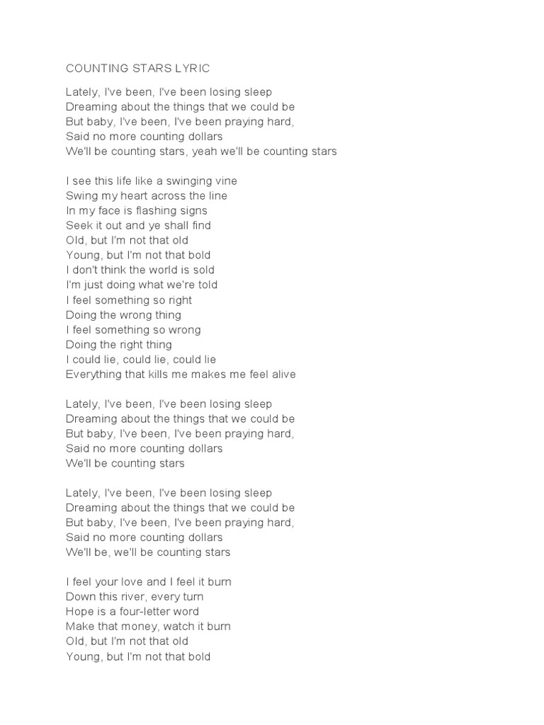 counting stars lyric pdf
