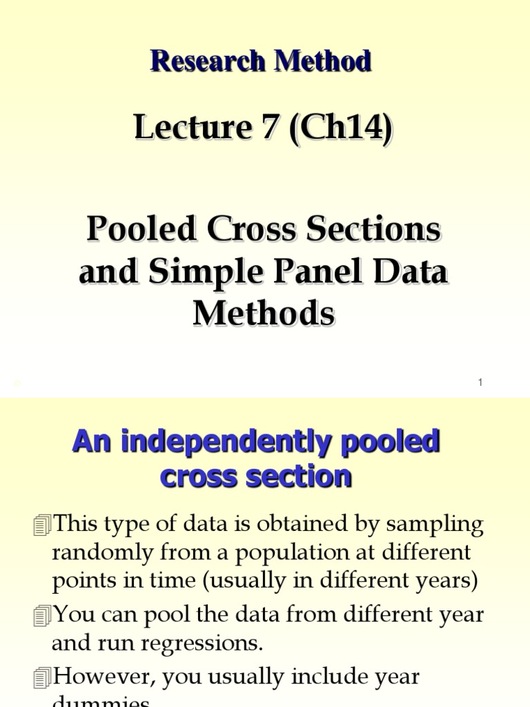 Pooled Cross-Sectional Data | Section 13 Models for Pooled and Panel ...