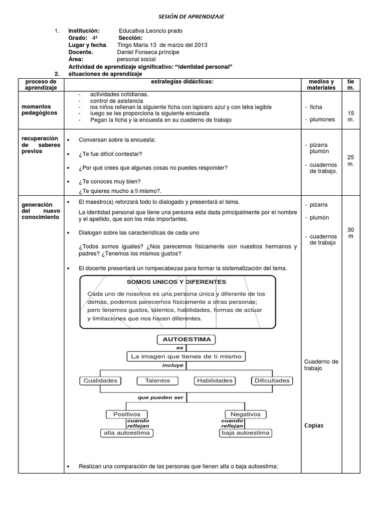 Actividades sobre Identidad Personal y Autoestima | PDF | Autoestima ...