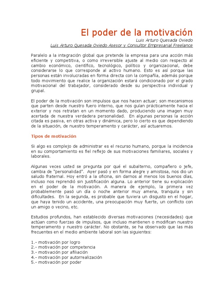 El Poder de La Motivación | PDF | Motivación | Motivacional