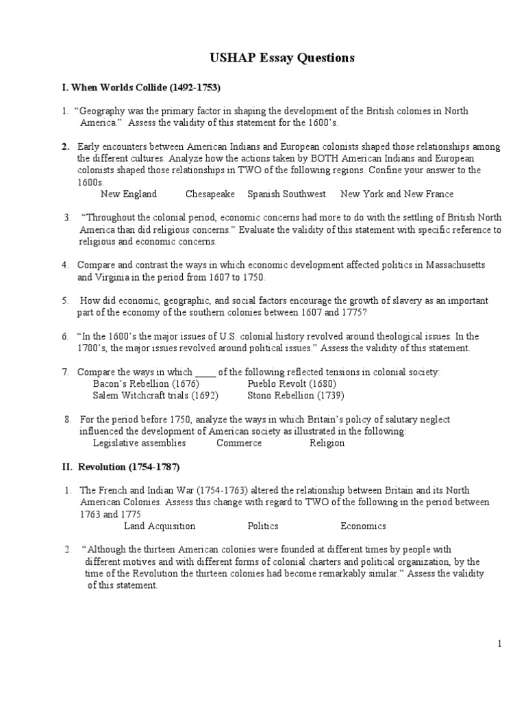 US History Essay Questions Overview | PDF | American Revolution ...
