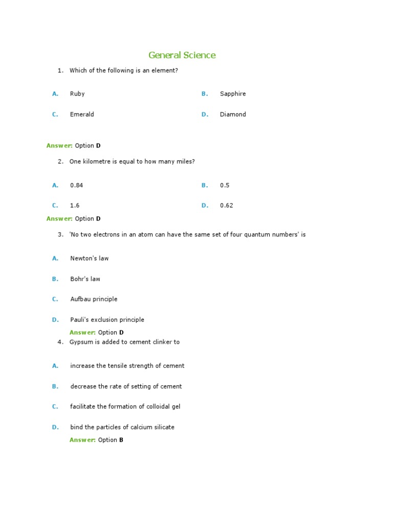 General Science Quiz Questions and Answers | PDF | Teaching Methods ...