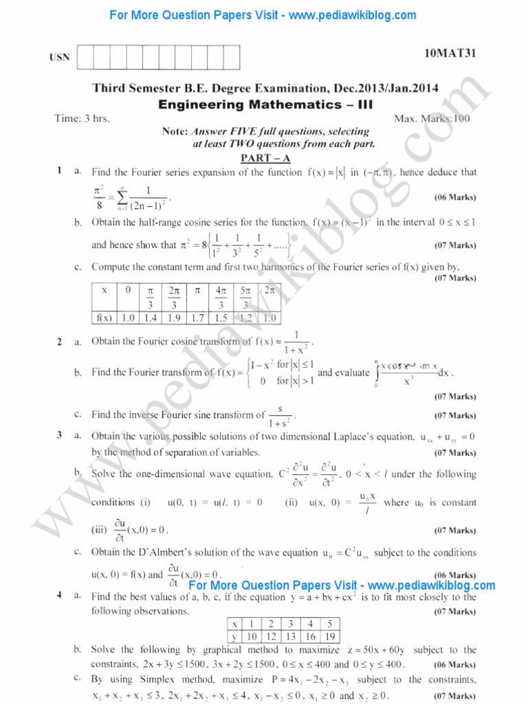 Engineering Mathematics III Exam Paper | PDF | Fourier Transform ...