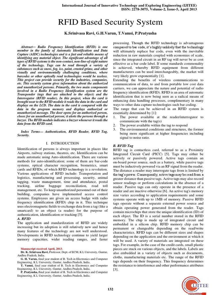 RFID Based Security System | PDF | Radio Frequency Identification ...