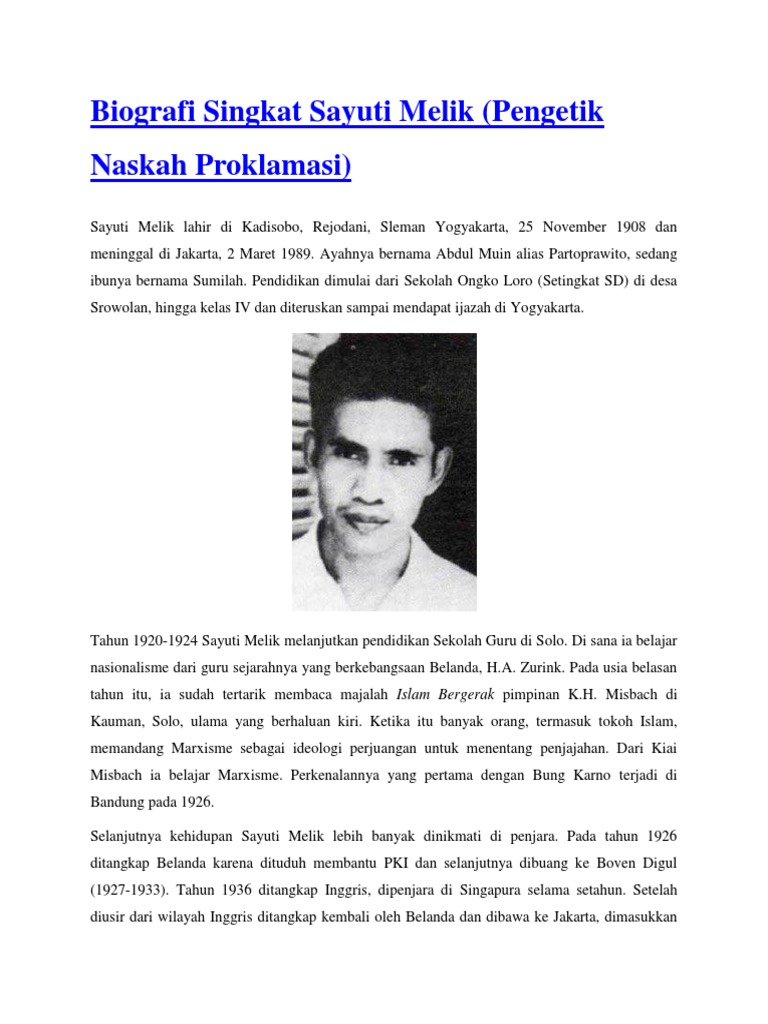 Biografi Singkat Sayuti Melik