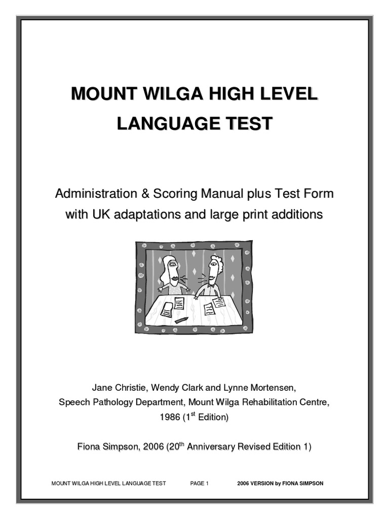 Mount Wilga High Level Language Test (revised) (2006) | Speech Language ...