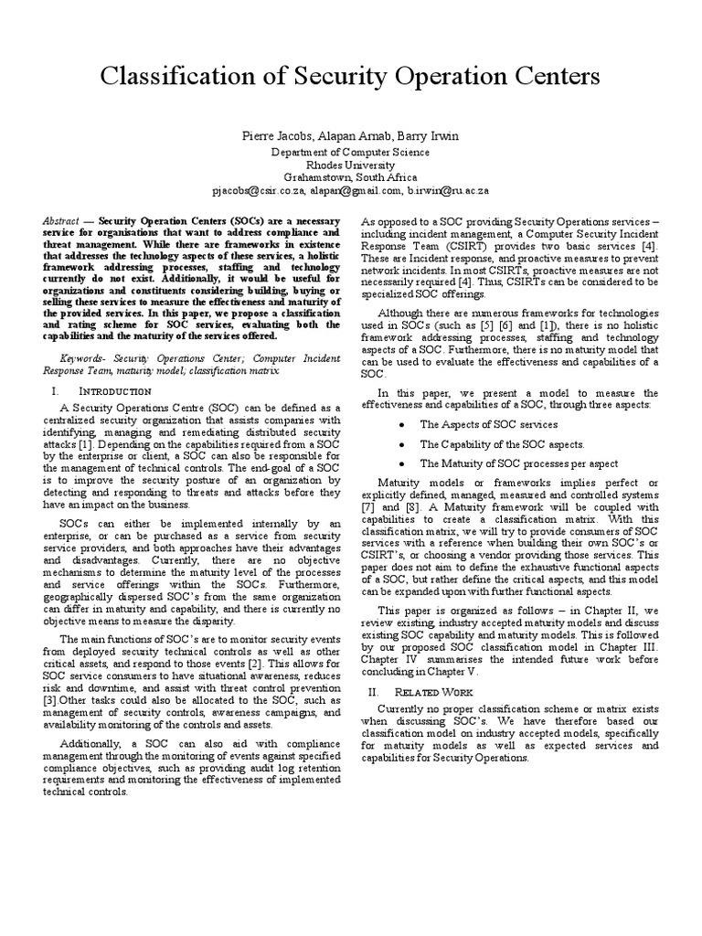 Classification of Security Operations Center | PDF | Itil | Computer ...