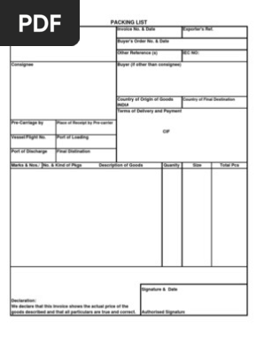 Export Packing List