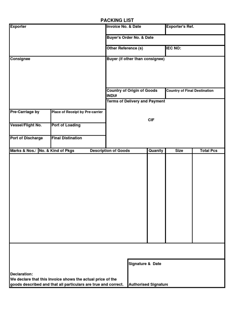 Export Packing List | PDF | Service Industries | Supply Chain Management