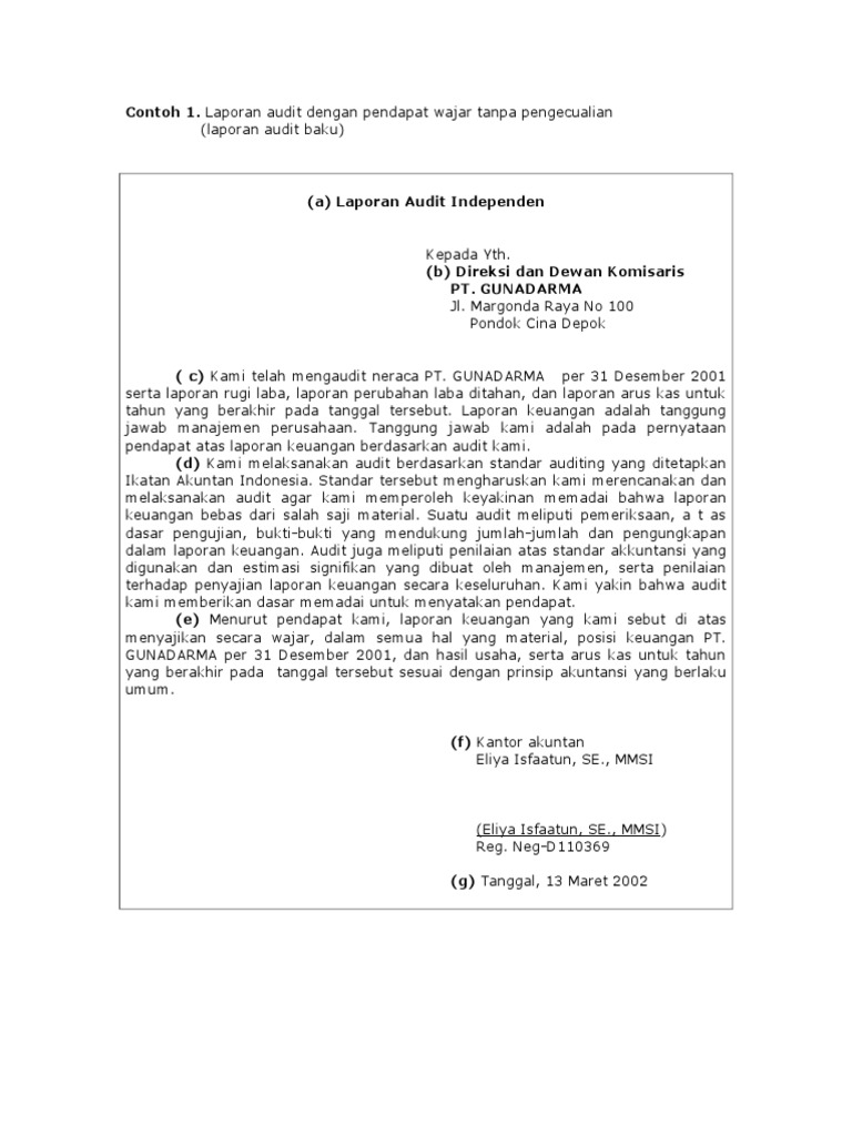 Contoh Laporan Audit Qualified Opinion Seputar Laporan