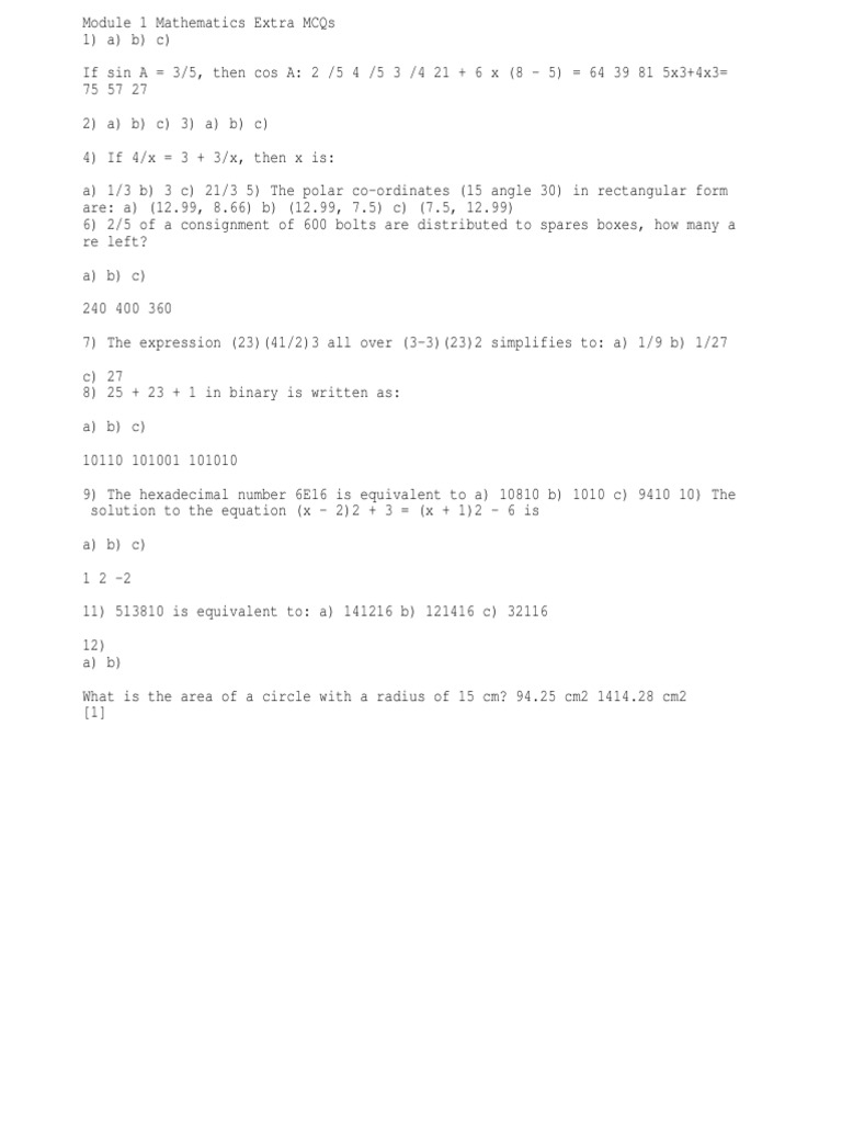 EASA Part 66 Module 1 Mathematics | PDF | Area | Triangle