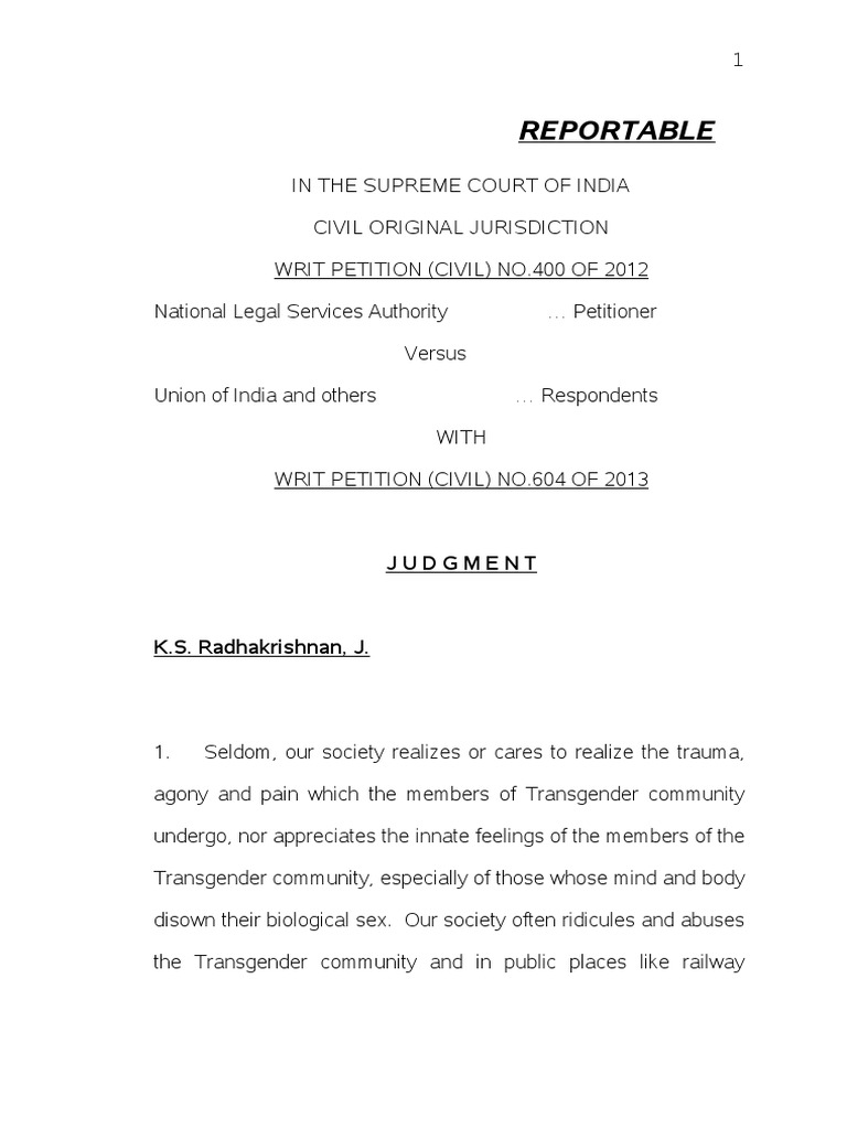 National Legal Services Authority V Union Of India Summary