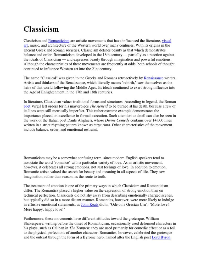Classicism Pdf Classicism Romanticism