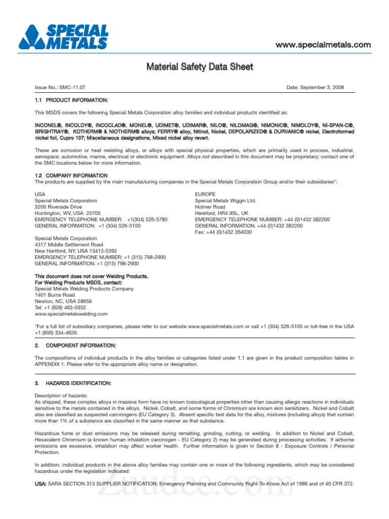 Material Safety Data Sheet Chromium Nickel