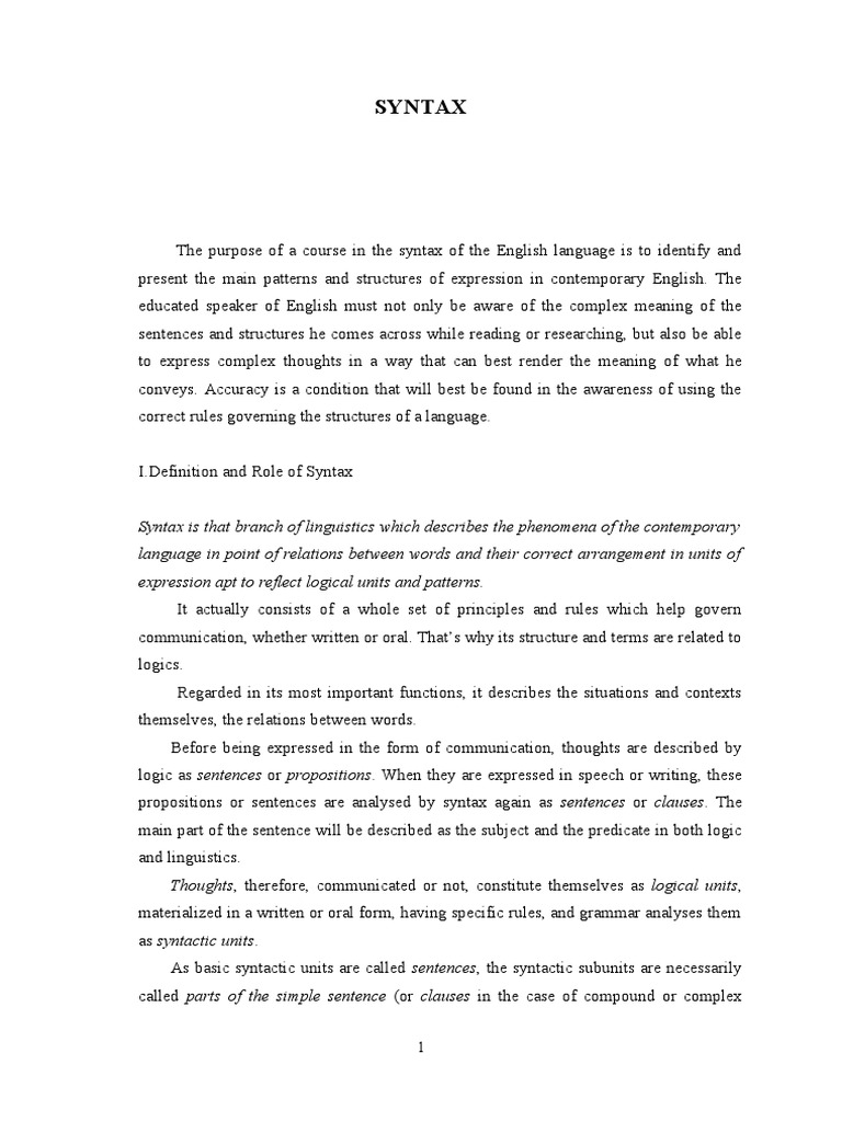 Understanding English Syntax Basics | PDF | Syntax | Grammatical Number