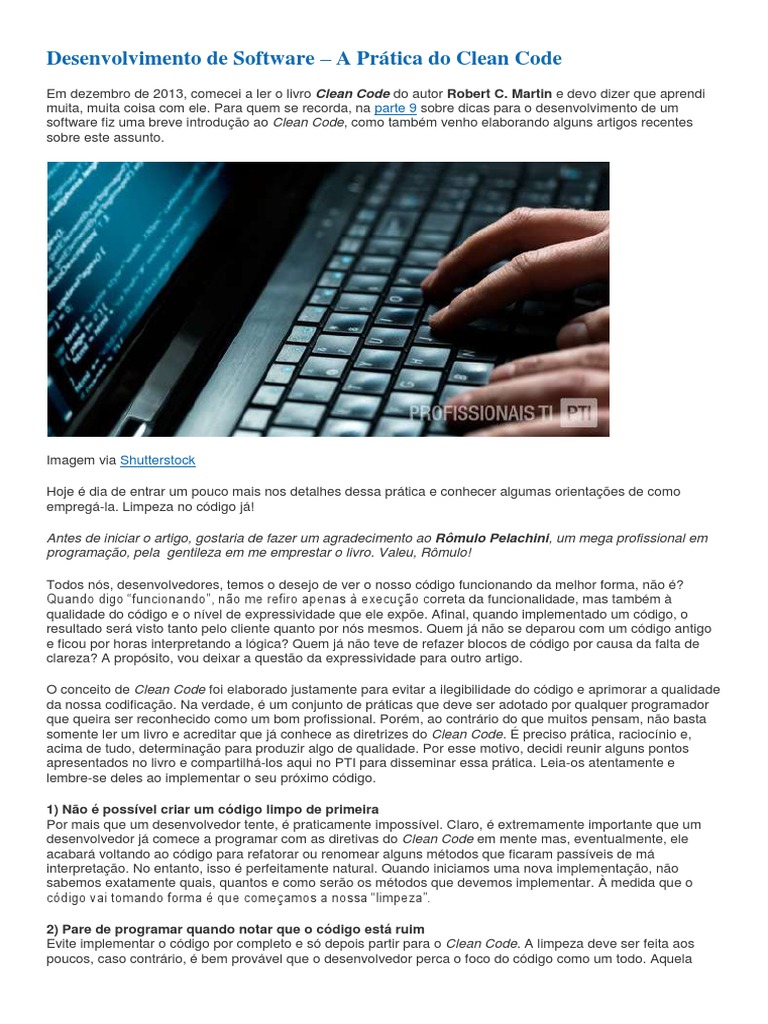 Práticas de Clean Code em Desenvolvimento | PDF | Qualidade (negócios ...