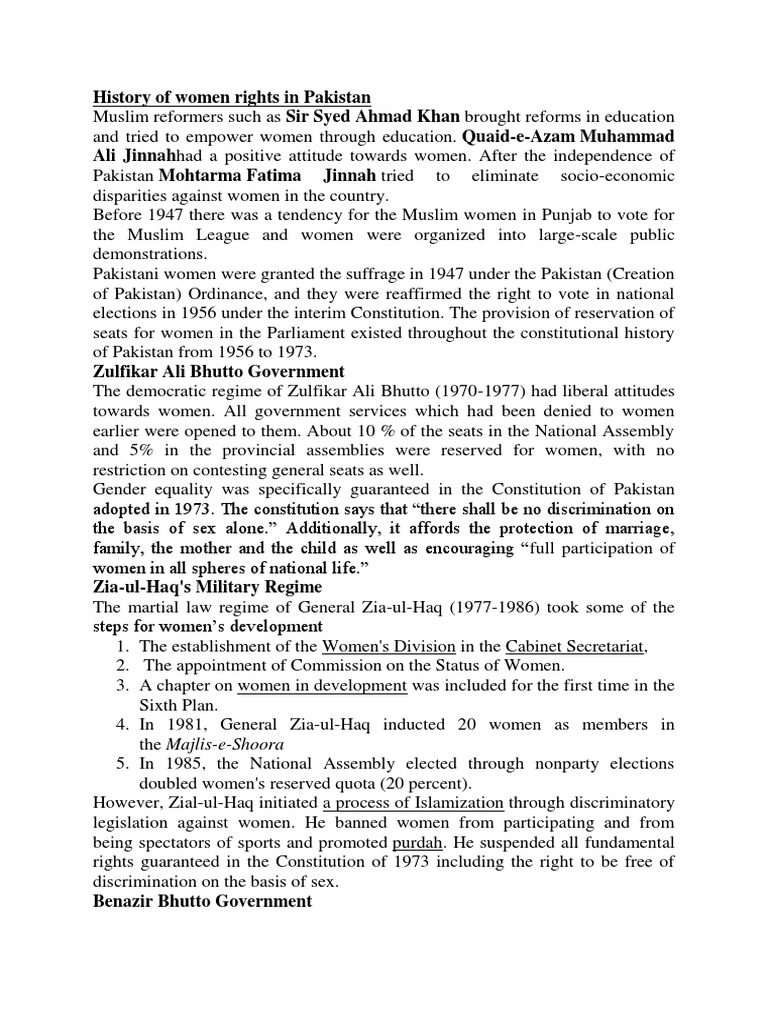 History of Women Rights in Pakistan Pakistan Muhammad Zia Ul Haq