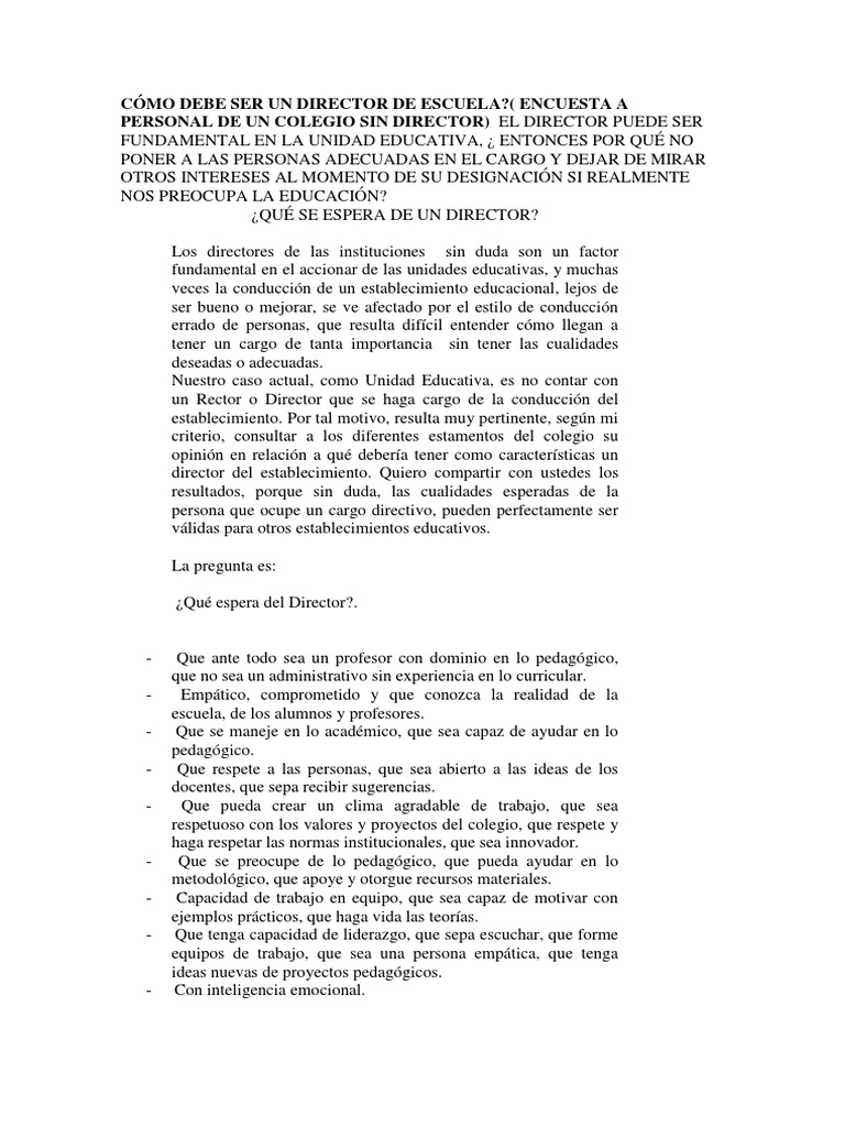 CÓMO DEBE SER UN DIRECTOR DE ESCUELA Maestros Liderazgo