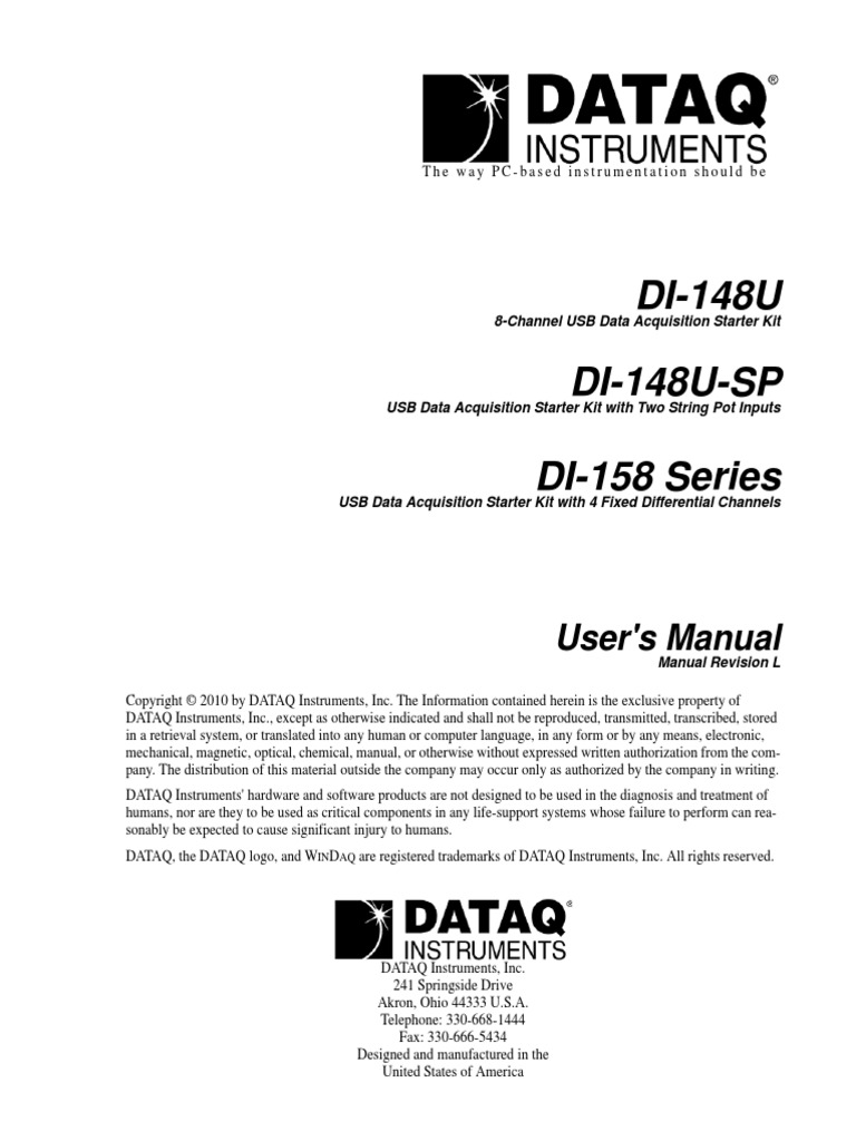 Manual Dataq DI 148U DI 148U SP DI158 Series | PDF | Data Acquisition | Usb