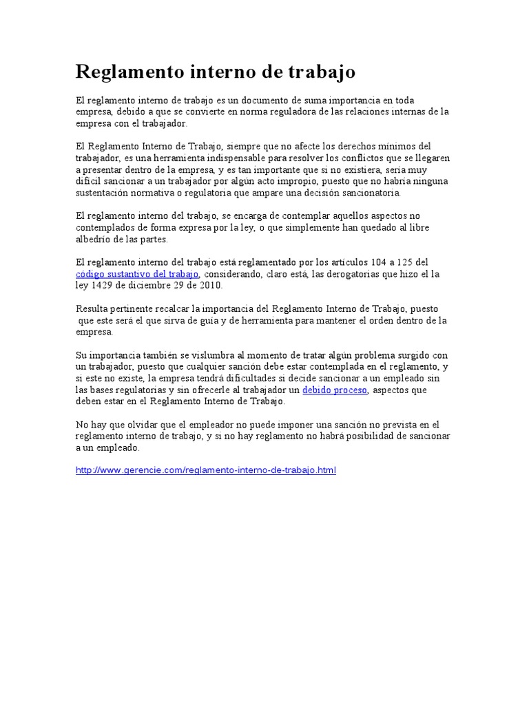Importancia del Reglamento Interno Laboral | PDF