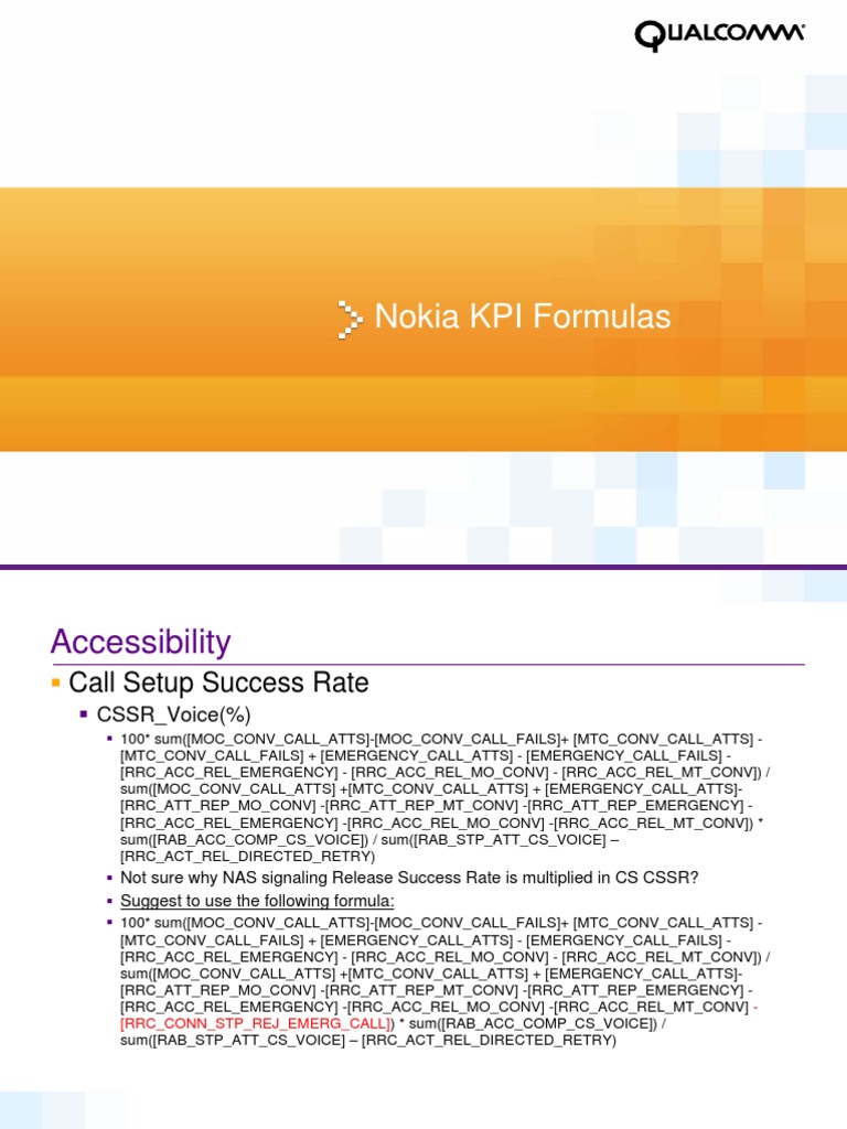 NSN KPI Formulas Review | PDF | Telecommunications | Mobile Technology