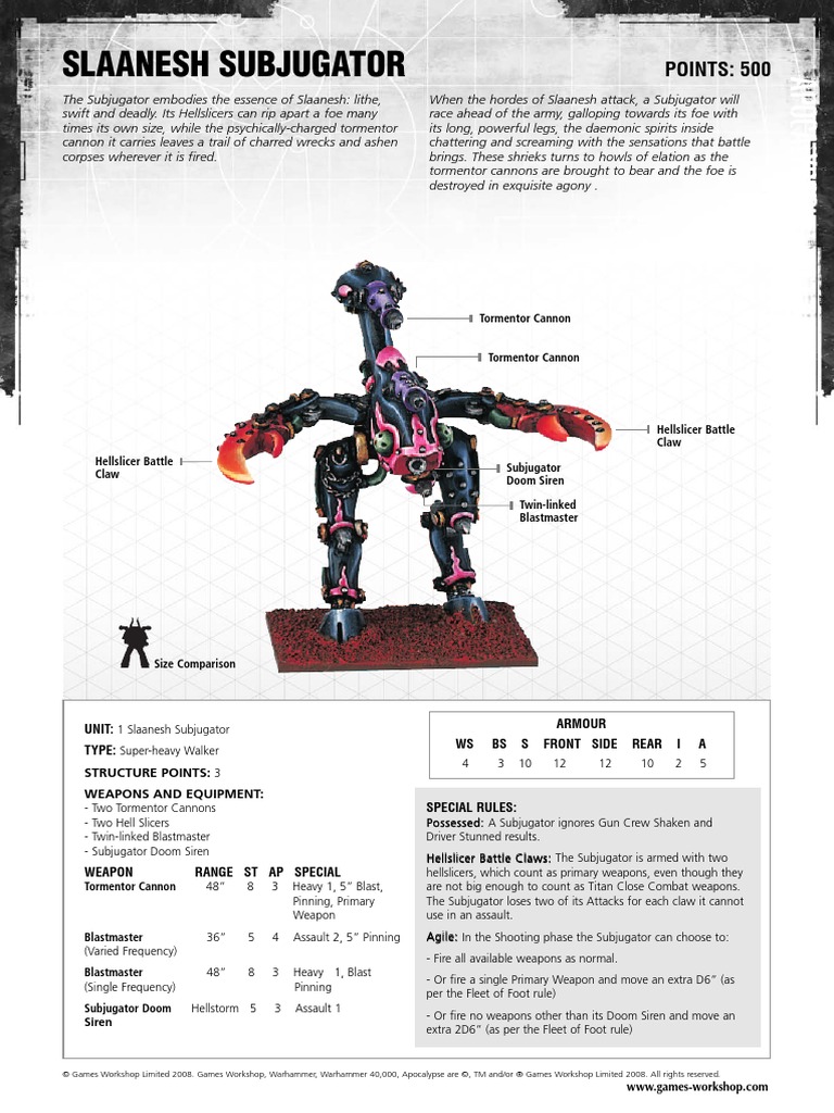 Slaanesh Subjugator: POINTS: 500 | PDF | History