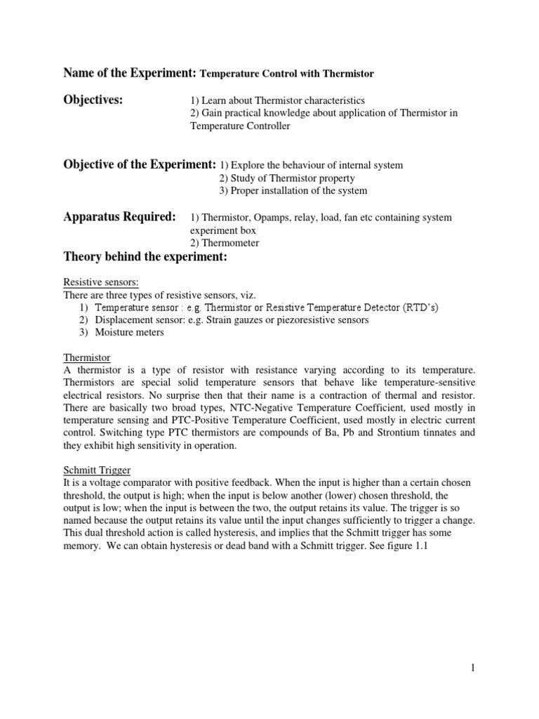 Temperature Control With Thermistor PDF Hysteresis Electrical