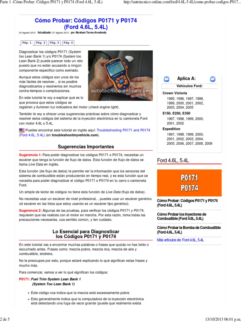 Diagnóstico de Códigos P0171 y P0174 Ford | PDF | Electrónica | Science
