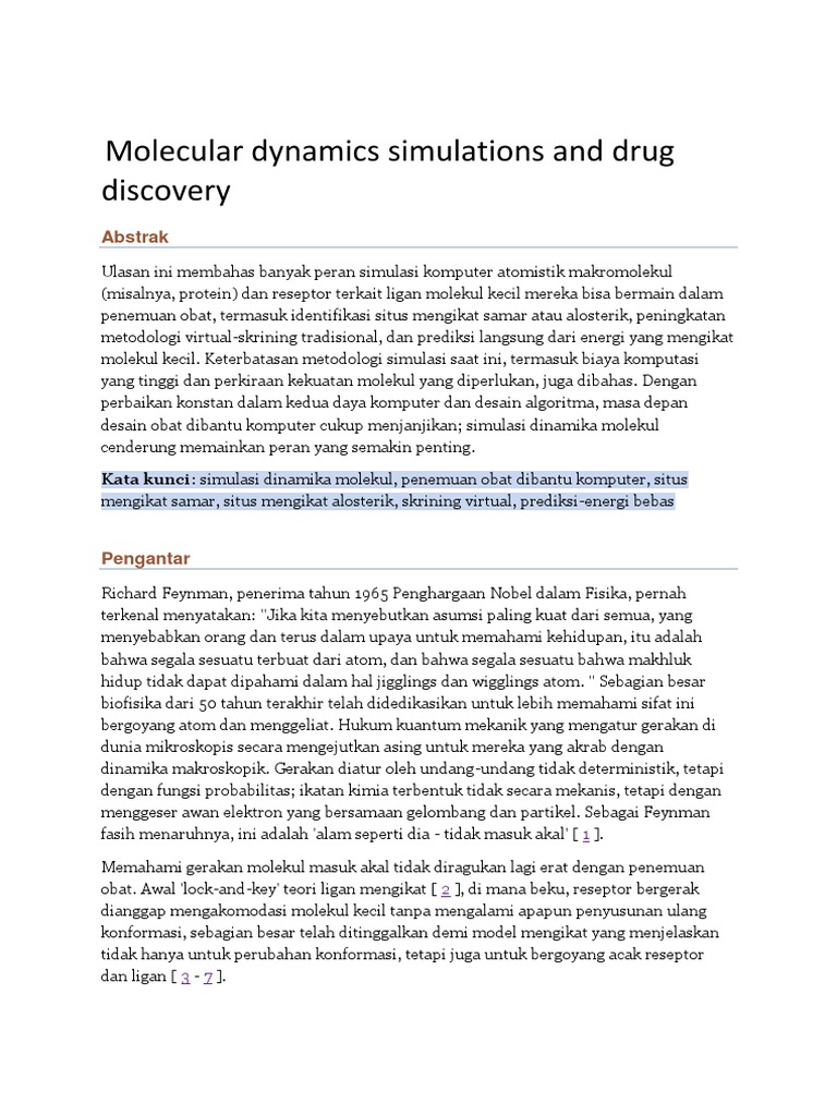 Molecular Dynamics Simulations and Drug Discovery | PDF