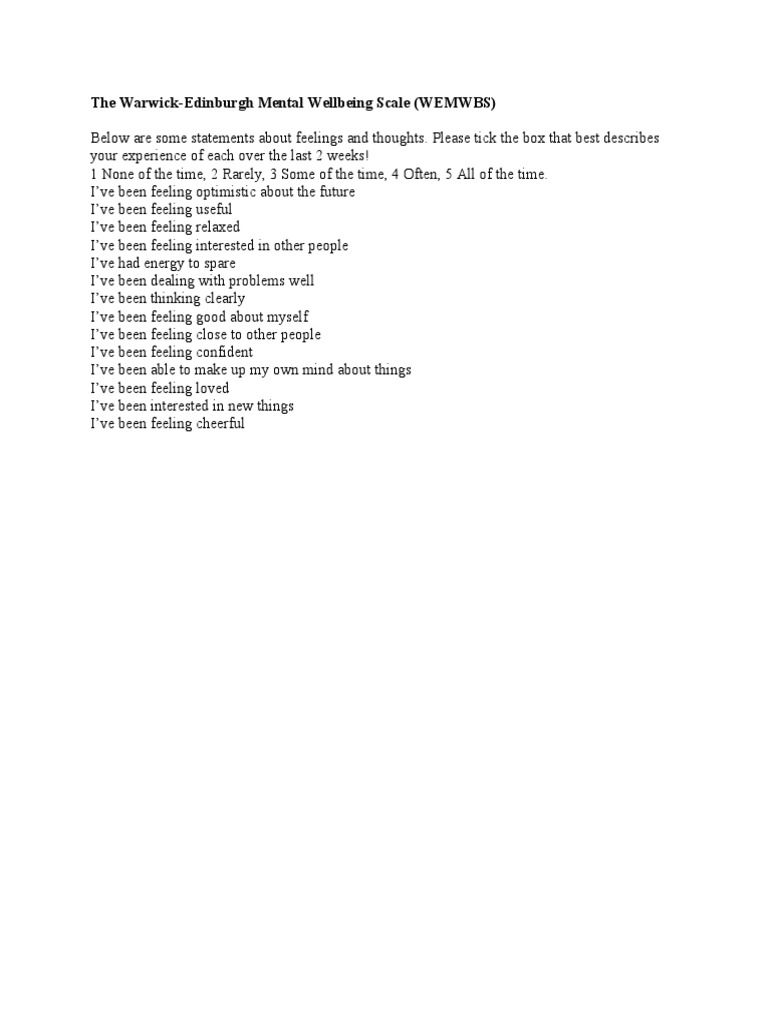 WEMWBS Questionnaire Overview | PDF | Career & Growth | Self-Improvement