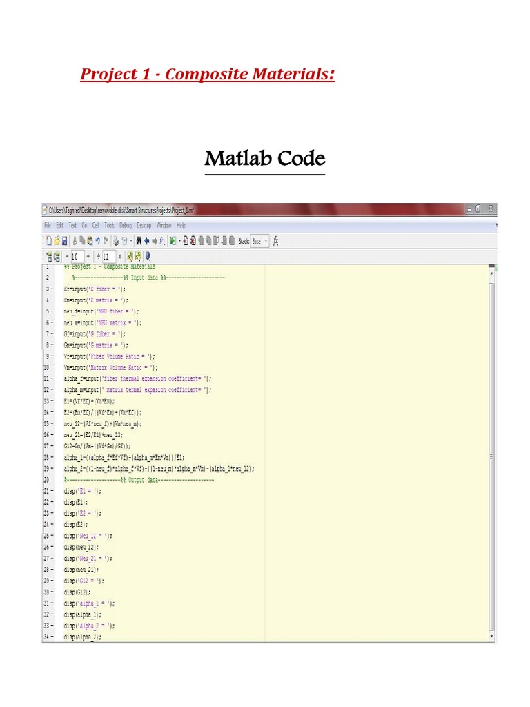 Matlab Code Project 1 Composite Materials PDF