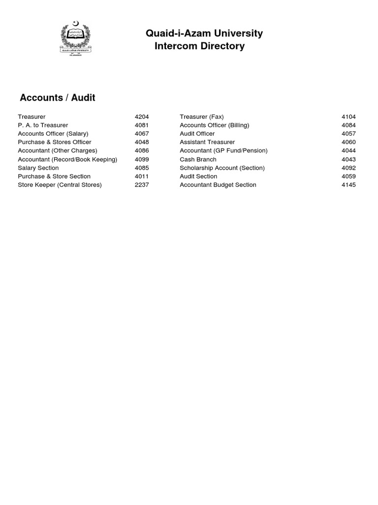 QAU Intercom Directory and Contacts | PDF