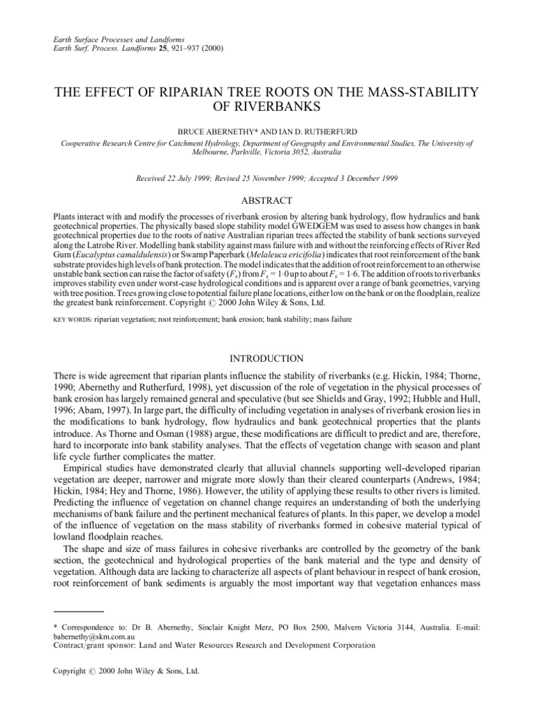 The Effect of Riparian Tree Roots On The Mass-Stability of Riverbanks ...