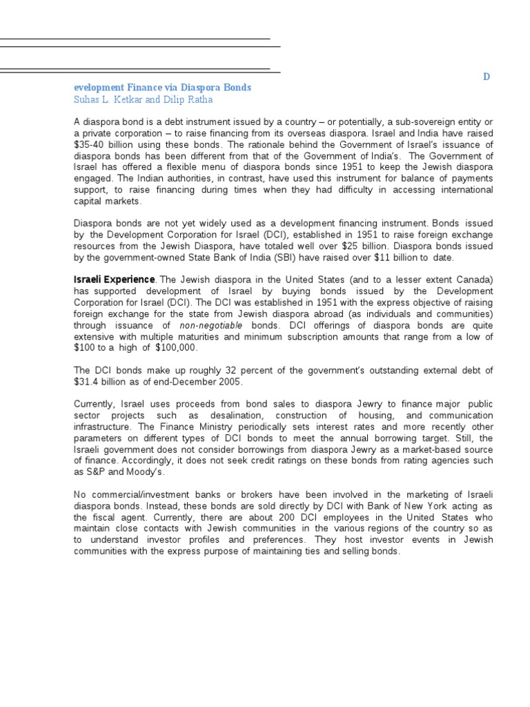 Development Finance Via Diaspora Bonds PDF Bonds (Finance) Debt