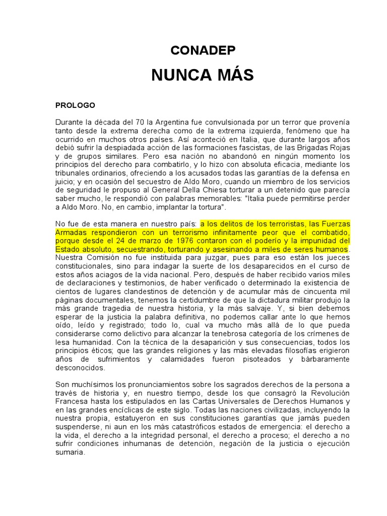 CONADEP Nunca M s PDF Pol tica general Thriller Y Crimen