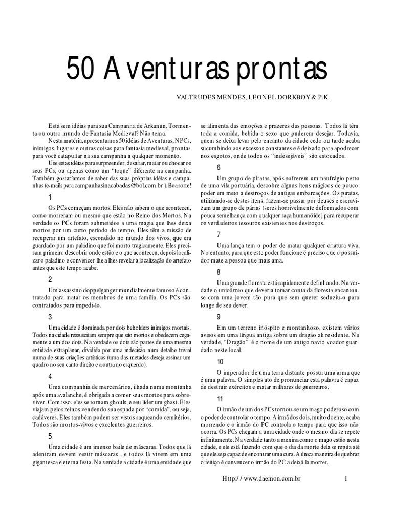 50 Ideias para Aventuras | PDF | Direito