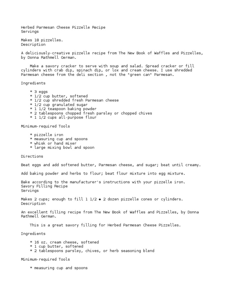 Herbed Parmesan Cheese Pizzelle Recipe PDF