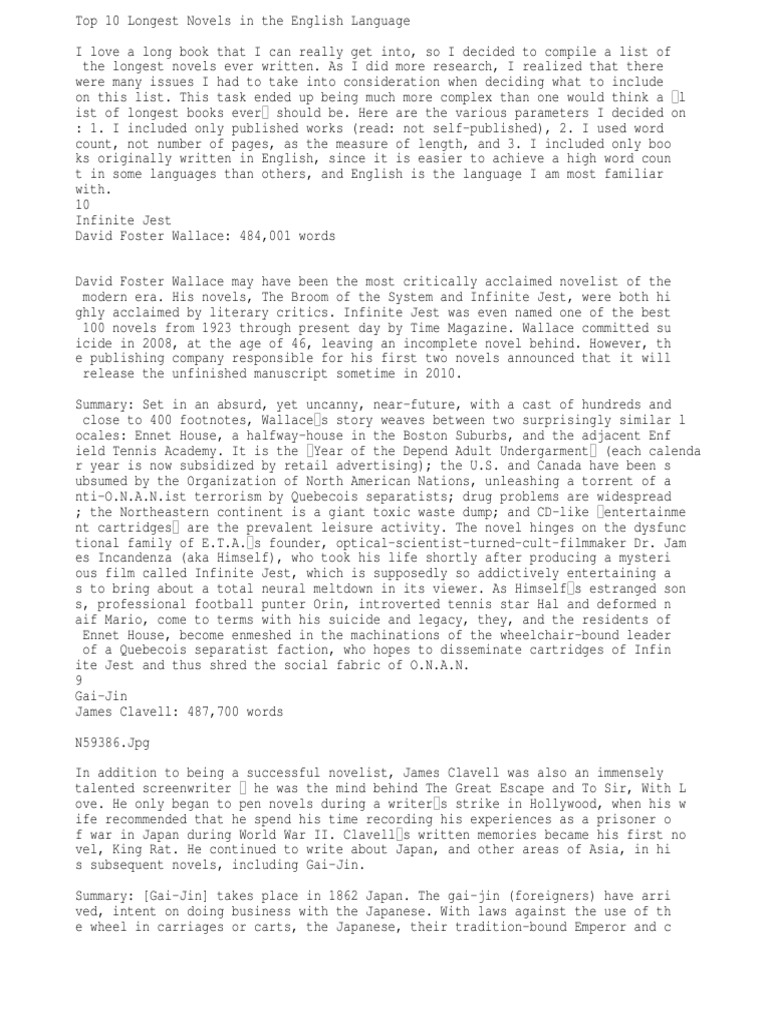 Top 10 Longest Novels in the English Language