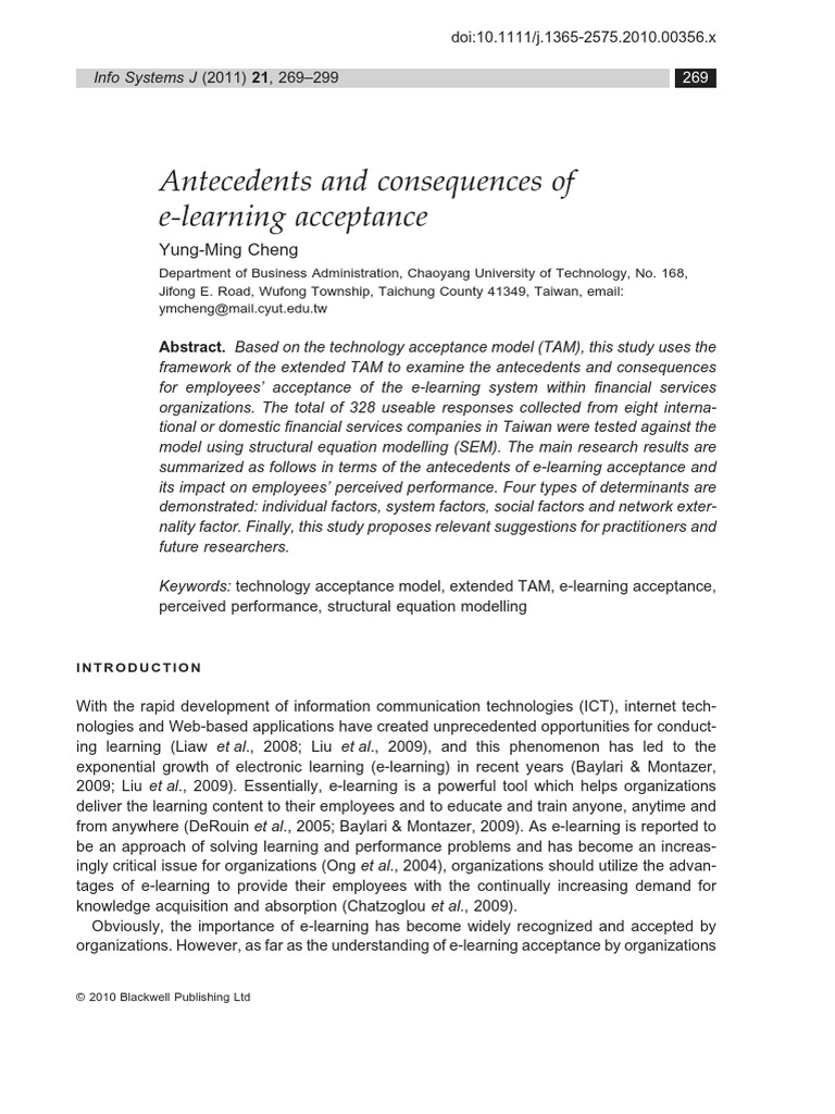 Antecedents and Consequenes of Elearning Acceptance | PDF | Educational ...