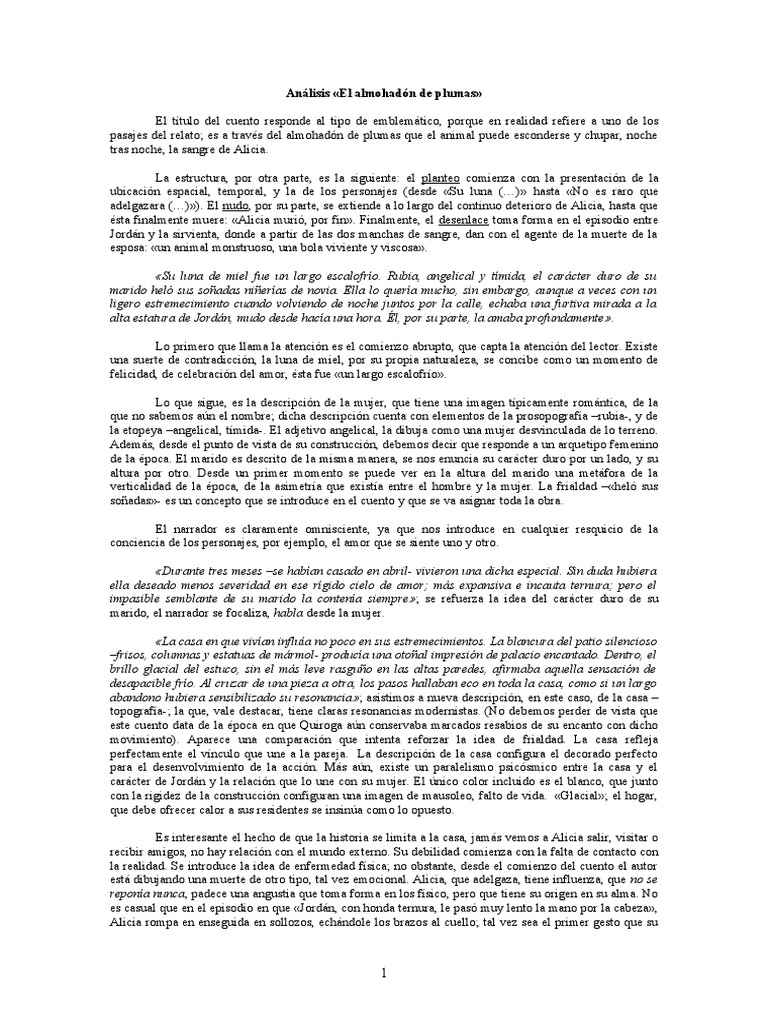 Cuento El Almohadon De Plumas Analisis